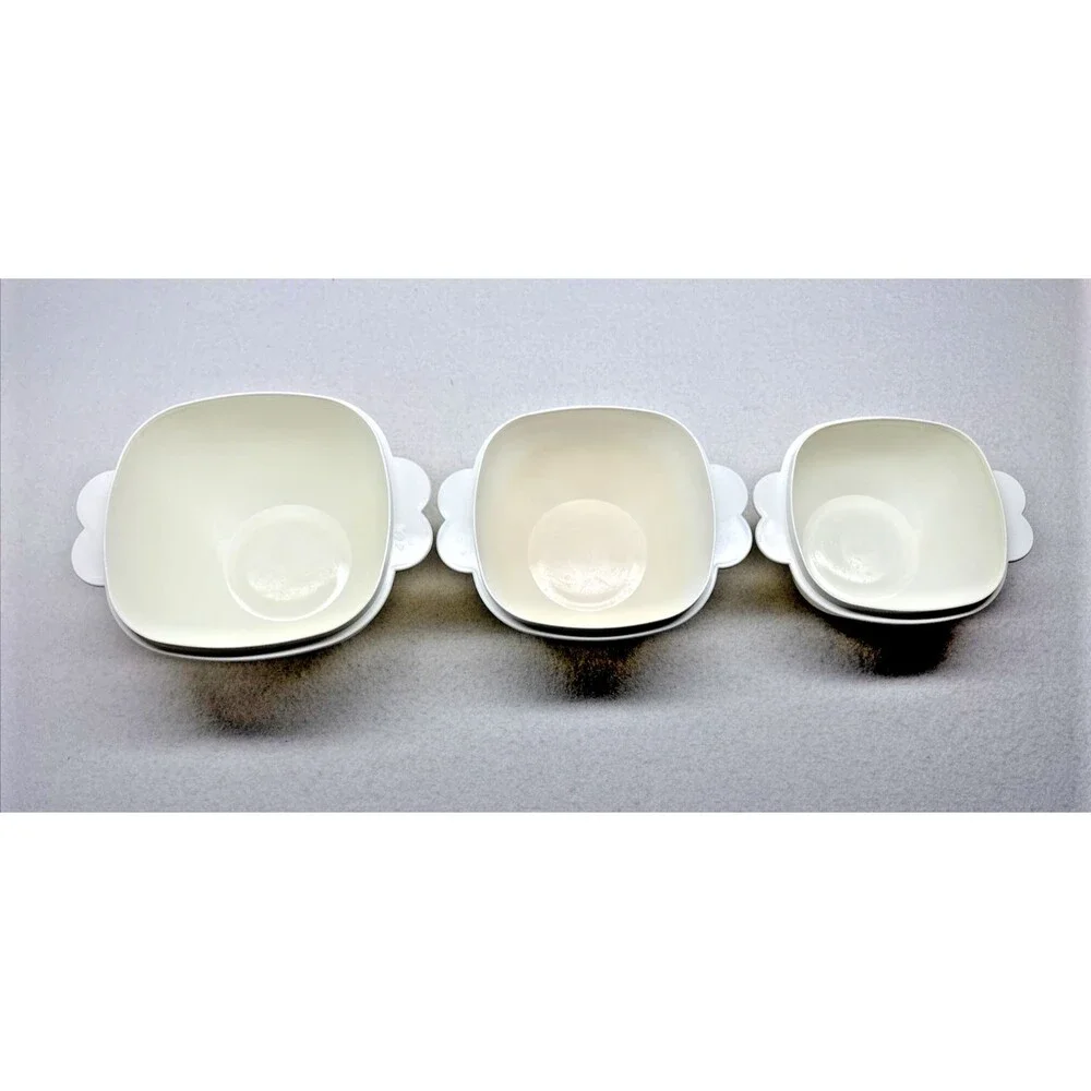 Tupperware Servalier 2510 2511 2512 White Nesting Bowls Set 3 Butterfly Handle